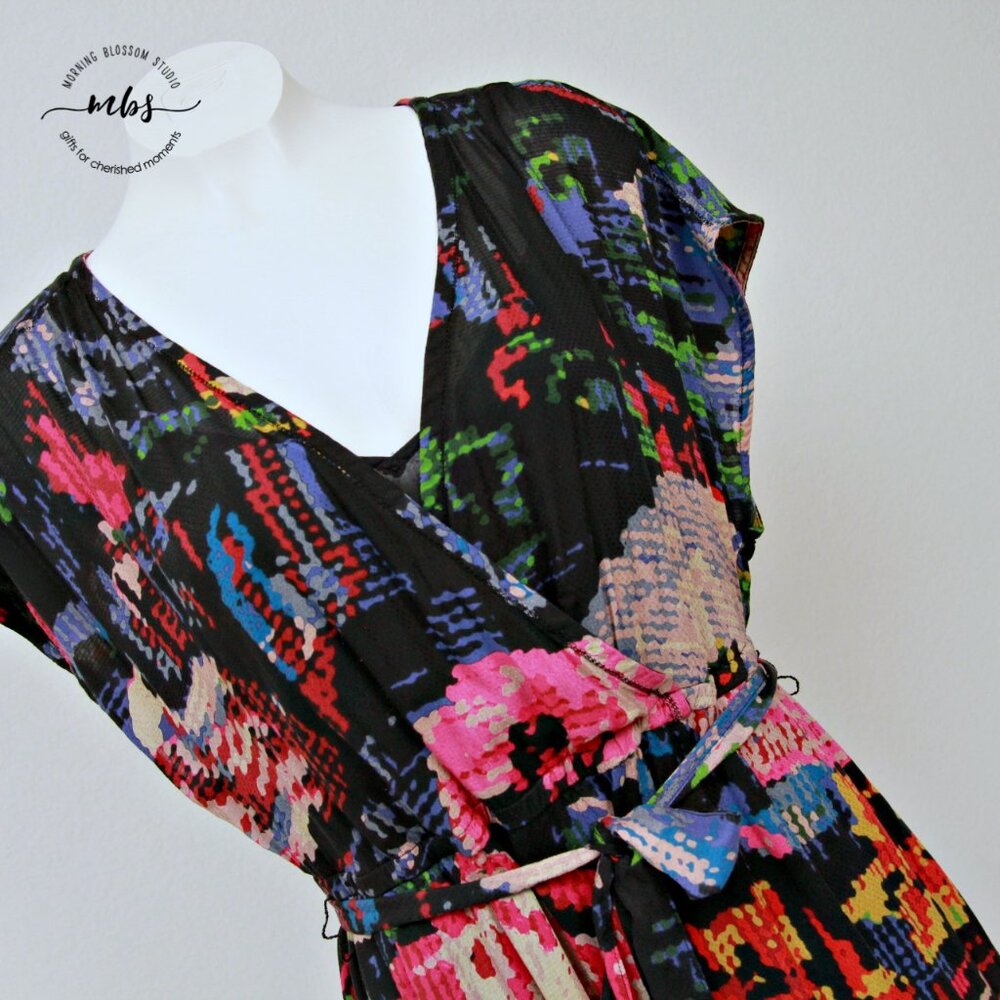 Anthropologie Astrid Needlepoint Floral Surplice Tie Waist Mini Dress - Picture 11 of 16
